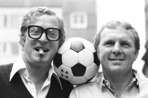 Actor Michael Caine with England football legend Bobby Moore who both star in the new Actor Michael Caine with England football legend Bobby Moore who both star in the new