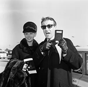 Actor Peter Sellers at London Airport with his wife Britt Ekland Actor Peter Sellers at London Airport with his wife Britt Ekland