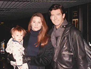 Actor Pierce Brosnan and girlfriend Keeley Shay Smith with baby Dylan Thomas arriving at Actor Pierce Brosnan and girlfriend Keeley Shay Smith with baby Dylan Thomas arriving at