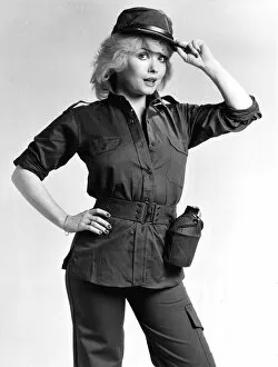 Actress Deborah Watling 1979 Dressed as soldier for television programme Danger UXB