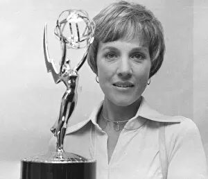 Actress Julie Andrews holding her Emmy Award, London, June 6th 1973