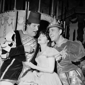 Actress Shani Wallis who plays the role of Miranda with co-stars Tommy Cooper (left Actress Shani Wallis who plays the role of Miranda with co-stars Tommy Cooper (left