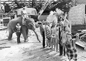 Acts from Belle Vue's famous circus outside the partially demolished Kings Hall Acts from Belle Vue's famous circus outside the partially demolished Kings Hall