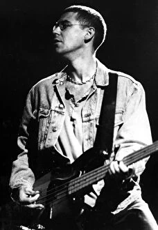 Adam Clayton performs with the band U2 at the N.E.C. Birmingham. 3rd June 1987