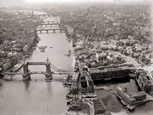Aerial view of London August 1958 An aerial view of Tower Bridge Aerial view of London August 1958 An aerial view of Tower Bridge