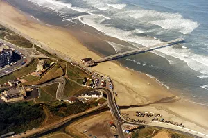 Aerial view of Saltburn beach, pier and cliff lift. 7th September 1991 Aerial view of Saltburn beach, pier and cliff lift. 7th September 1991
