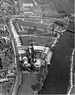 00093 Gallery: An aerial view showing the river Avon and the Royal Shakespeare Theatre at
