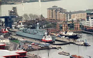 An aerial view showing ships at Naval London Docklands December 1997 An aerial view showing ships at Naval London Docklands December 1997