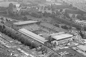 Aerial View of Villa Park football ground, showing large crowd gathering