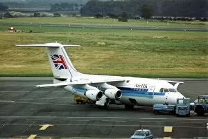 An Air UK British Aerospace 146 (BAe 146) airliner at Newcastle Airport
