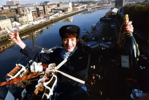 An Air UK Stewardess abseils from the Tyne Bridge on the Gateshead side An Air UK Stewardess abseils from the Tyne Bridge on the Gateshead side