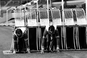 Images Dated 14th April 1975: Alan Ball along with the England team training at Wembly for their European Championship