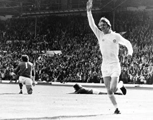 Alan Clarke celebrates scoring the winning goal August 1974 with his arm raised