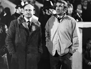 Images Dated 15th April 1975: Alan Dicks Bristol City manager (right) standing on touchline with counterpart George