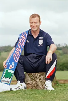 Alan Shearer wearing an England scarf. 29th April 1997 Alan Shearer wearing an England scarf. 29th April 1997