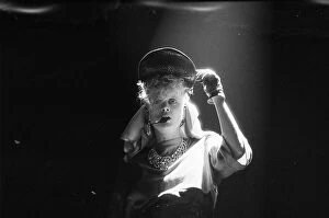 Alannah Currie of the British pop group The Thompson Twins performing on stage during a
