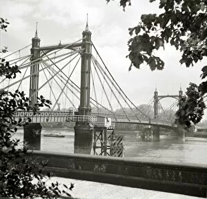 Albert Bridge London Construction bridge over the river water Boat sailing