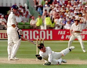Alec Stewart is caught out by Ian Healy off Warne 1997 during fifth test against Alec Stewart is caught out by Ian Healy off Warne 1997 during fifth test against