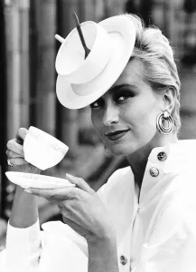 Alendra Montenegro in tea cup hat at Royal Ascot in June 1986 Alendra Montenegro in tea cup hat at Royal Ascot in June 1986