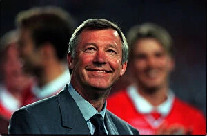 Images Dated 26th May 1999: Alex Ferguson Manager of Manchester United May 1999 grins with pride at his