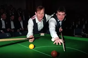 Alex Higgins snooker player (left) March 1990 with fellow professional Jimmy White