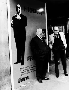 Alfred Hitchcock film director outside the Plaza Cinema in Londons Lower Regent Street Alfred Hitchcock film director outside the Plaza Cinema in Londons Lower Regent Street