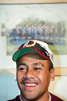 Images Dated 21st November 1995: All Blacks rugby player Jonah Lomu during a press conference, while on a visit to Blaina