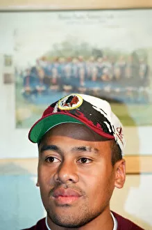 Images Dated 21st November 1995: All Blacks rugby player Jonah Lomu during a press conference, while on a visit to Blaina