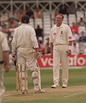 Supporters And Spectators Gallery: Allan Donald confronts Mike Atherton July 1998 in their 4th Test clash at Trent