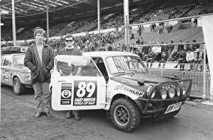 Images Dated 19th April 1970: Allan Keefe and J Conroy beside their Austin Mini Coopers at the start of the Daily