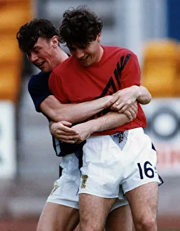 Ally McCoist and Duncan Ferguson wrestling with each other during training football Ally McCoist and Duncan Ferguson wrestling with each other during training football