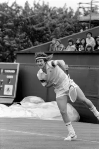 American tennis star John McEnroe in action at Queens Club. June 1980 American tennis star John McEnroe in action at Queens Club. June 1980