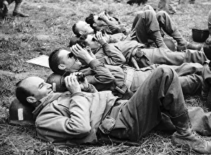 Americans watch the air bombardment which preceeded their invasion of Normandy 1944 Americans watch the air bombardment which preceeded their invasion of Normandy 1944