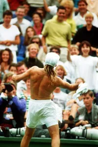 Andre Agassi celebrates his win in the Wimbledon Men's Singles Final 1992 Andre Agassi celebrates his win in the Wimbledon Men's Singles Final 1992