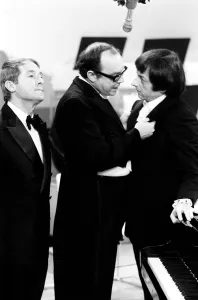 1971 Gallery: Andre Previn with Eric Morecambe & Ernie Wise 1971 during recording of Morecambe &