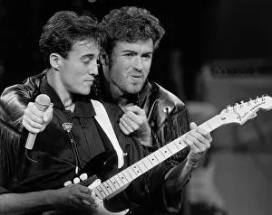 Andrew Ridgeley and George Michael of pop duo Wham, Wembley Stadium Andrew Ridgeley and George Michael of pop duo Wham, Wembley Stadium