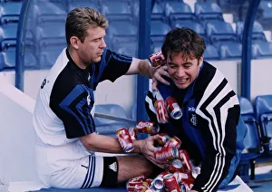 Andy Goram and Ally McCoist horsing around with Coca Cola cans in build up to Celtic Andy Goram and Ally McCoist horsing around with Coca Cola cans in build up to Celtic