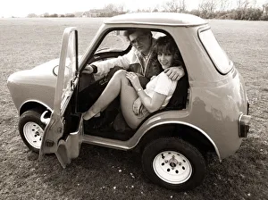 Andy Saunders and girlfriend Tina in his rebuilt mini called minihaha in Poole Dorset Andy Saunders and girlfriend Tina in his rebuilt mini called minihaha in Poole Dorset