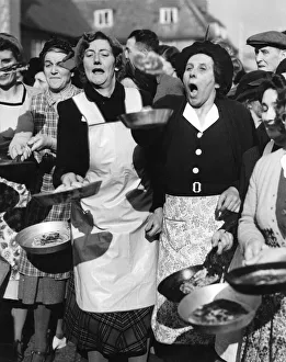 Annual Pancake Race in Olney, Buckinghamshire, Tuesday 21st February 1950 Annual Pancake Race in Olney, Buckinghamshire, Tuesday 21st February 1950