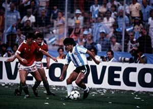 Argentina v Hungary World Cup 1982 football Maradona keeps the ball from Sallai 14