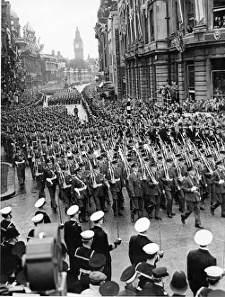 The armed service march along Whitehall after the Coronation of Queen Elizabeth II at The armed service march along Whitehall after the Coronation of Queen Elizabeth II at
