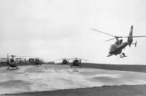 Army Air Corps helicopters take off from Withernsea 21st December 1976 Army Air Corps helicopters take off from Withernsea 21st December 1976