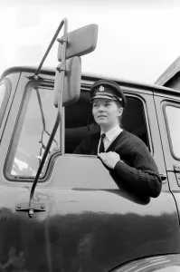 Images Dated 15th April 1975: An Army girl in Germany learns to handle an army lorry instead of the usual Staff cars