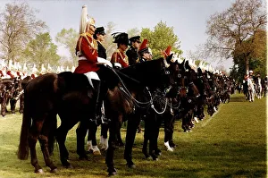 Army Regiments Household Cavalry mounted for their annual inspection in Hyde Park London Army Regiments Household Cavalry mounted for their annual inspection in Hyde Park London