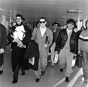 Images Dated 7th December 1984: Arrival of pop group Frankie Goes to Hollywood at London Airport from Los Angeles