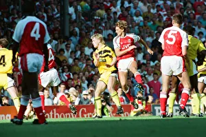 Arsenal 1 v. Coventry 2. Tony Adams heads towards goal. 7th September 1991 Arsenal 1 v. Coventry 2. Tony Adams heads towards goal. 7th September 1991