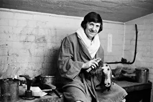 Images Dated 1st April 1971: Arsenal footballer George Armstrong pictured in the boot room at Highbury football ground