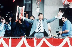 Core93 Gallery: Arsenal manager George Graham shows off European cup winners cup trophy to crowds of