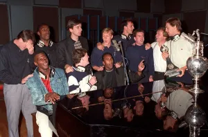 Arsenal team in recording studio, 1989 Tony Adams, Gary Lewin, Lee Dixon Arsenal team in recording studio, 1989 Tony Adams, Gary Lewin, Lee Dixon