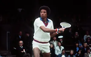 Images Dated 1st July 1975: Arthur Ashe competing in the 1975 Wimbledon Tennis Championship